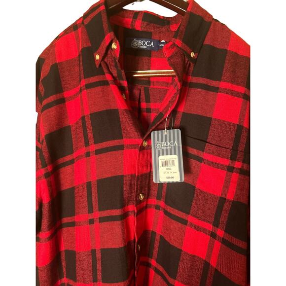 Boca Classics Red Black Plaid Long Sleeve Flannel Shirt XXL New with Tags Cotton - Picture 4 of 5